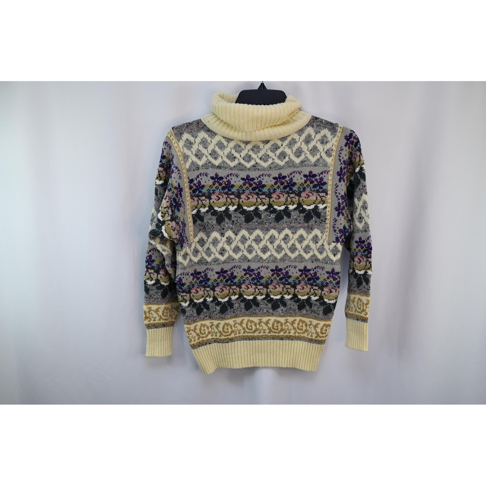 Vintage The Import Workshop Turtleneck Wool Blend Abstract Sweater Gray Cream
